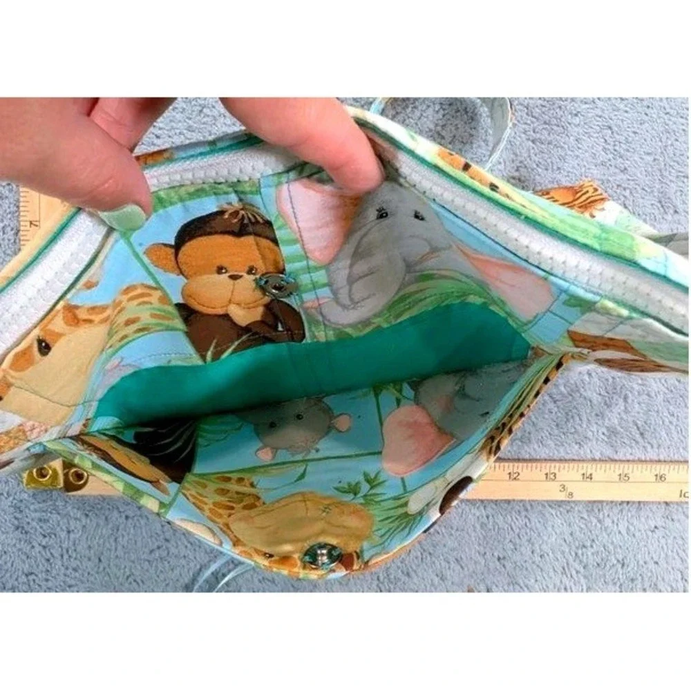 Handmade Quilted Jungle Safari Tote w/ Matching Fabric Insert By Nora Susor